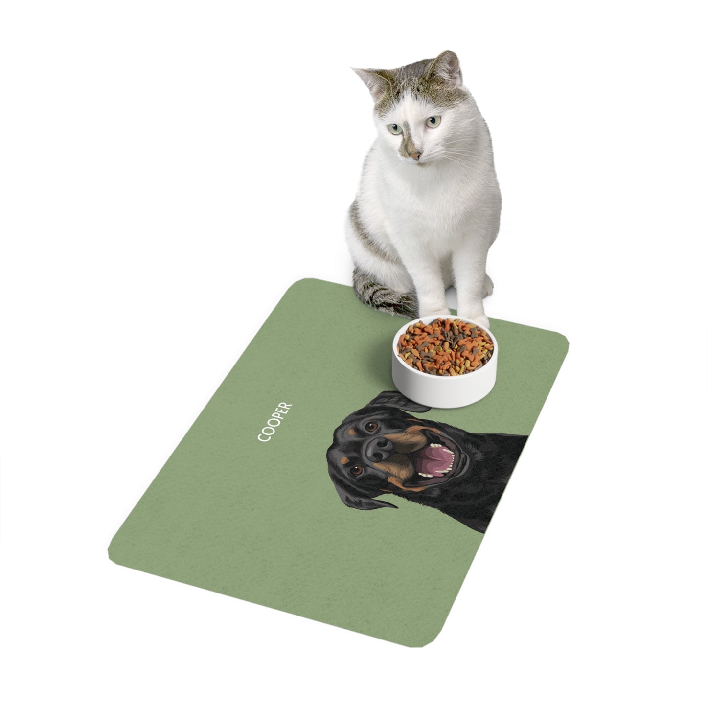 Custom Modern One-Pet Portrait Food Mat